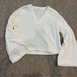 White Cropped V-neck Sweater